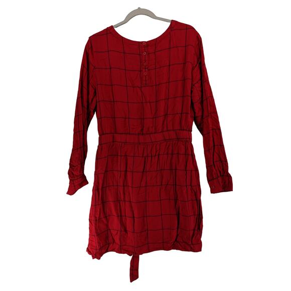 A New Day Windowpane Dress XL Red Belt Tie Stretchy Waist Classic Pockets Plaid - Picture 3 of 11